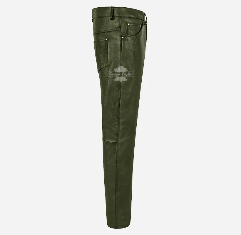 501 Leather Jeans For Men's Biker Style Leather Pants