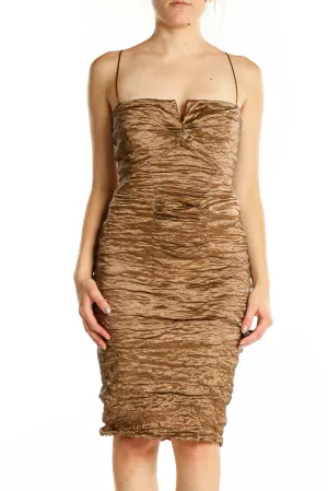 Bronze Ruched Metallic Cocktail Dress