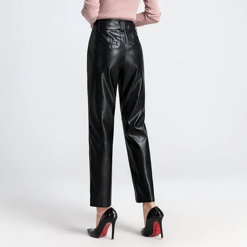 Brown Leather Pants Fall/Winter Genuine Leather Pants Pencil Pants High Waist Sheepskin Skinny Trousers