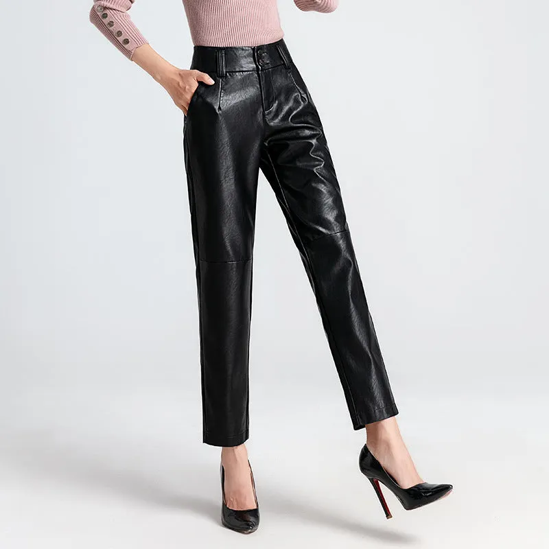 Brown Leather Pants Fall/Winter Genuine Leather Pants Pencil Pants High Waist Sheepskin Skinny Trousers