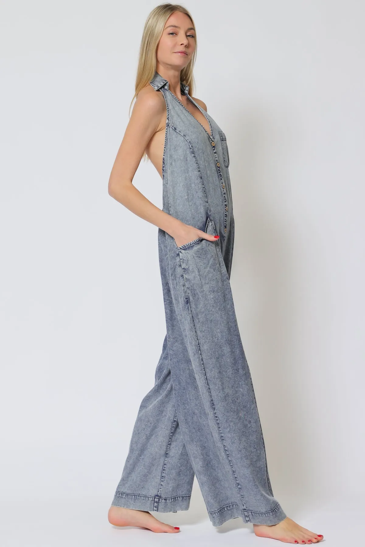 Denim Blue Halter Jumpsuit