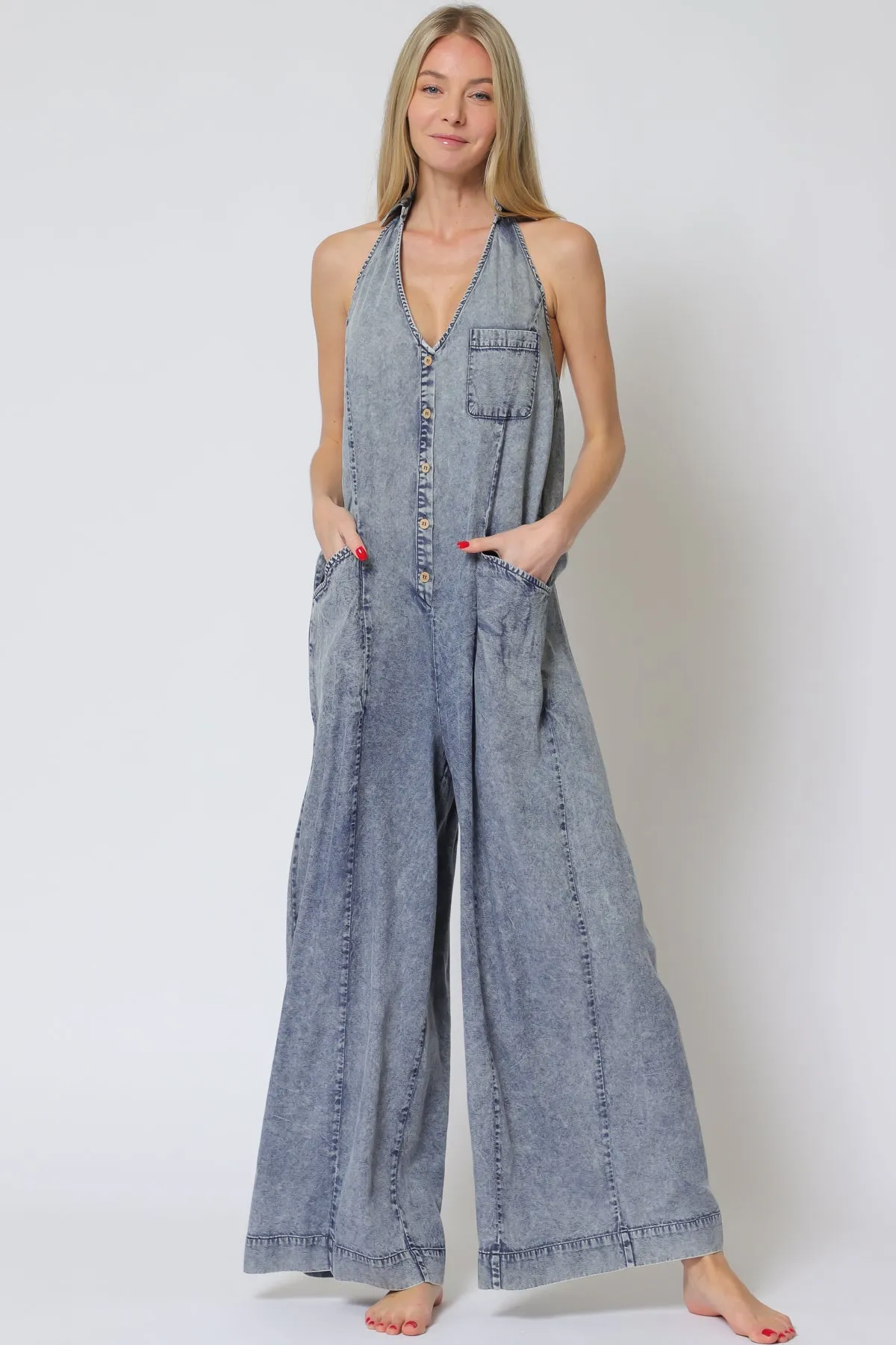 Denim Blue Halter Jumpsuit
