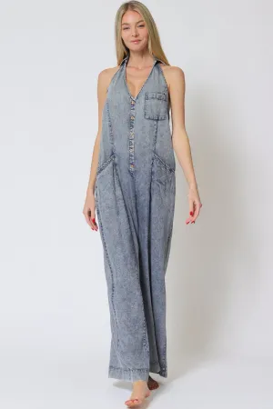 Denim Blue Halter Jumpsuit
