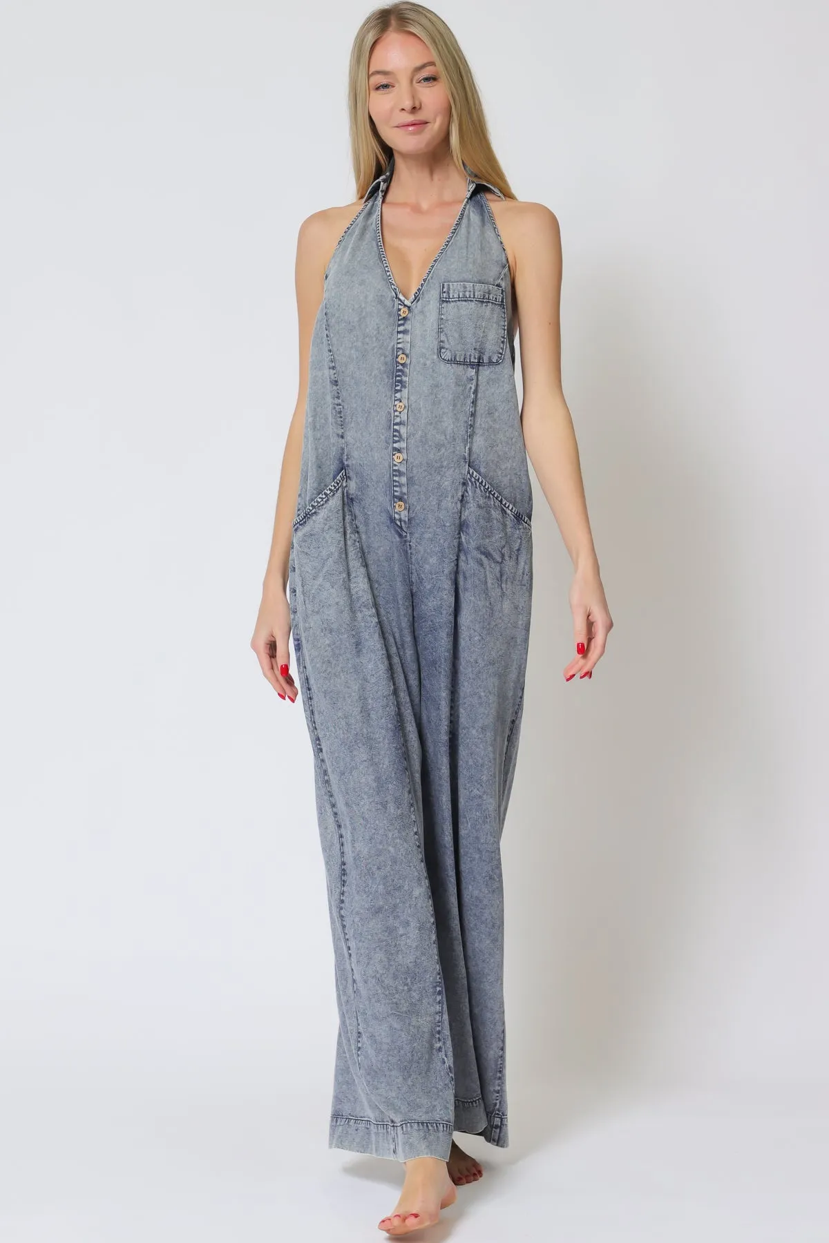 Denim Blue Halter Jumpsuit
