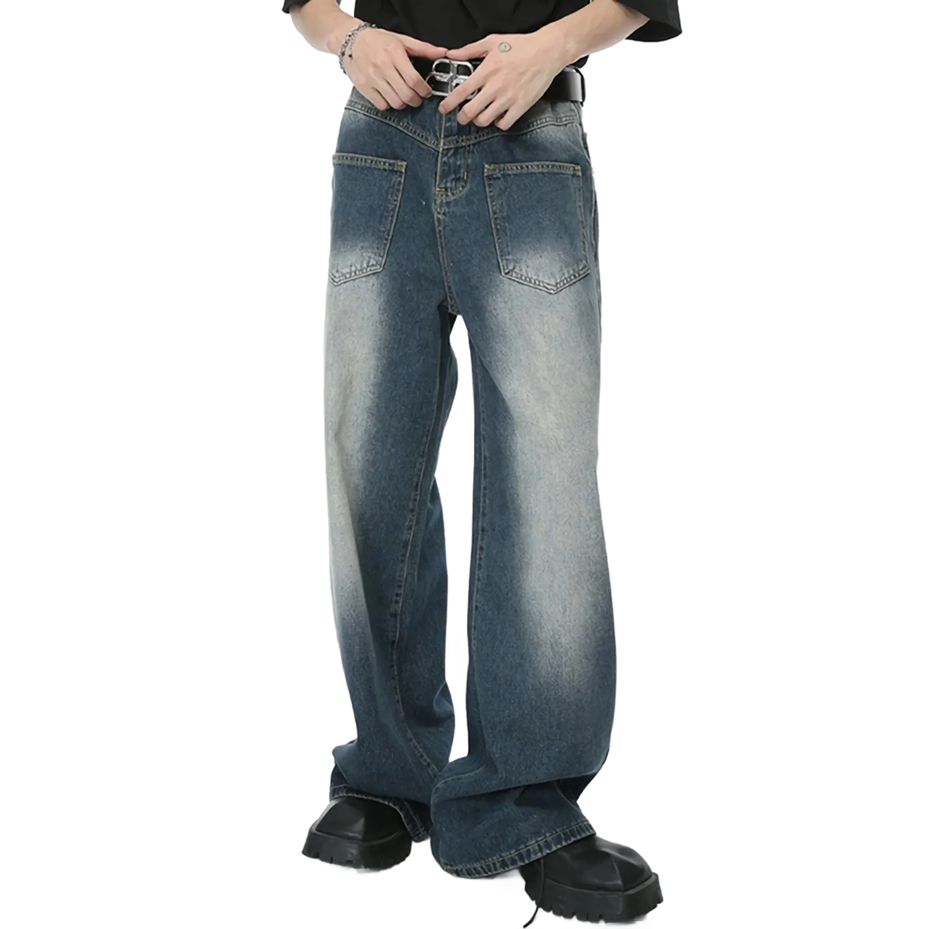 'Drift' Reverse Pocket Faded Blue Denim Jeans