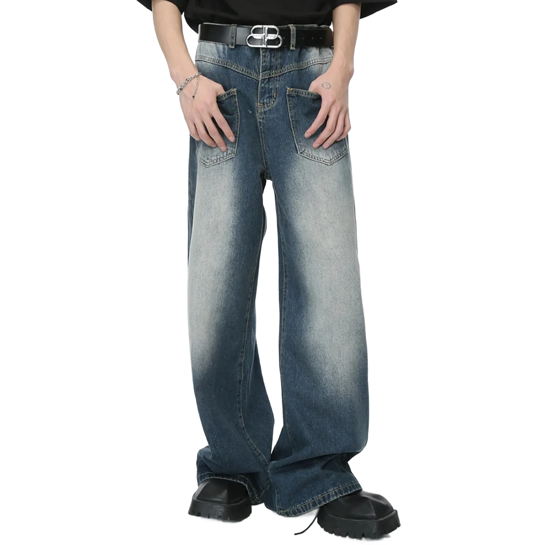 'Drift' Reverse Pocket Faded Blue Denim Jeans