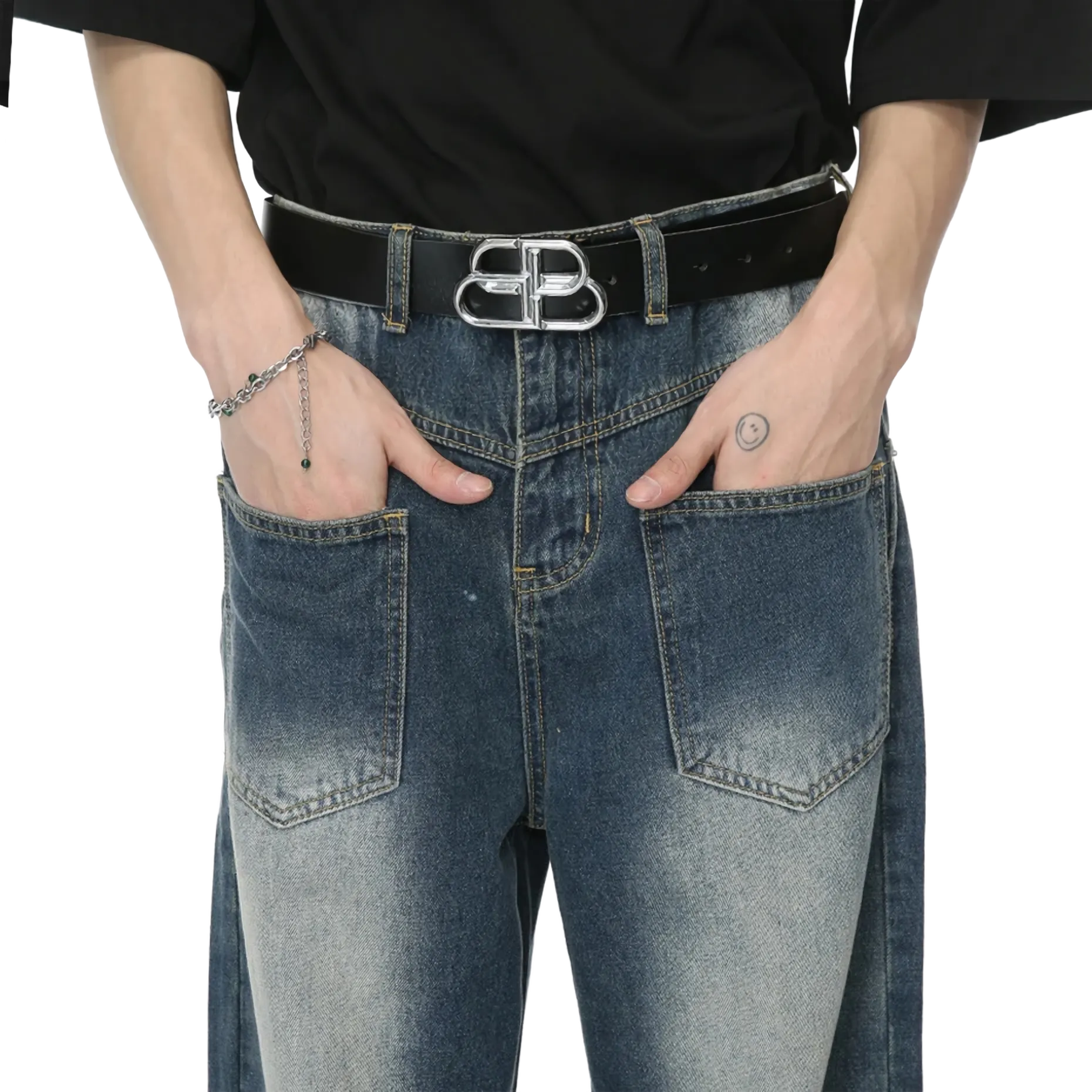 'Drift' Reverse Pocket Faded Blue Denim Jeans