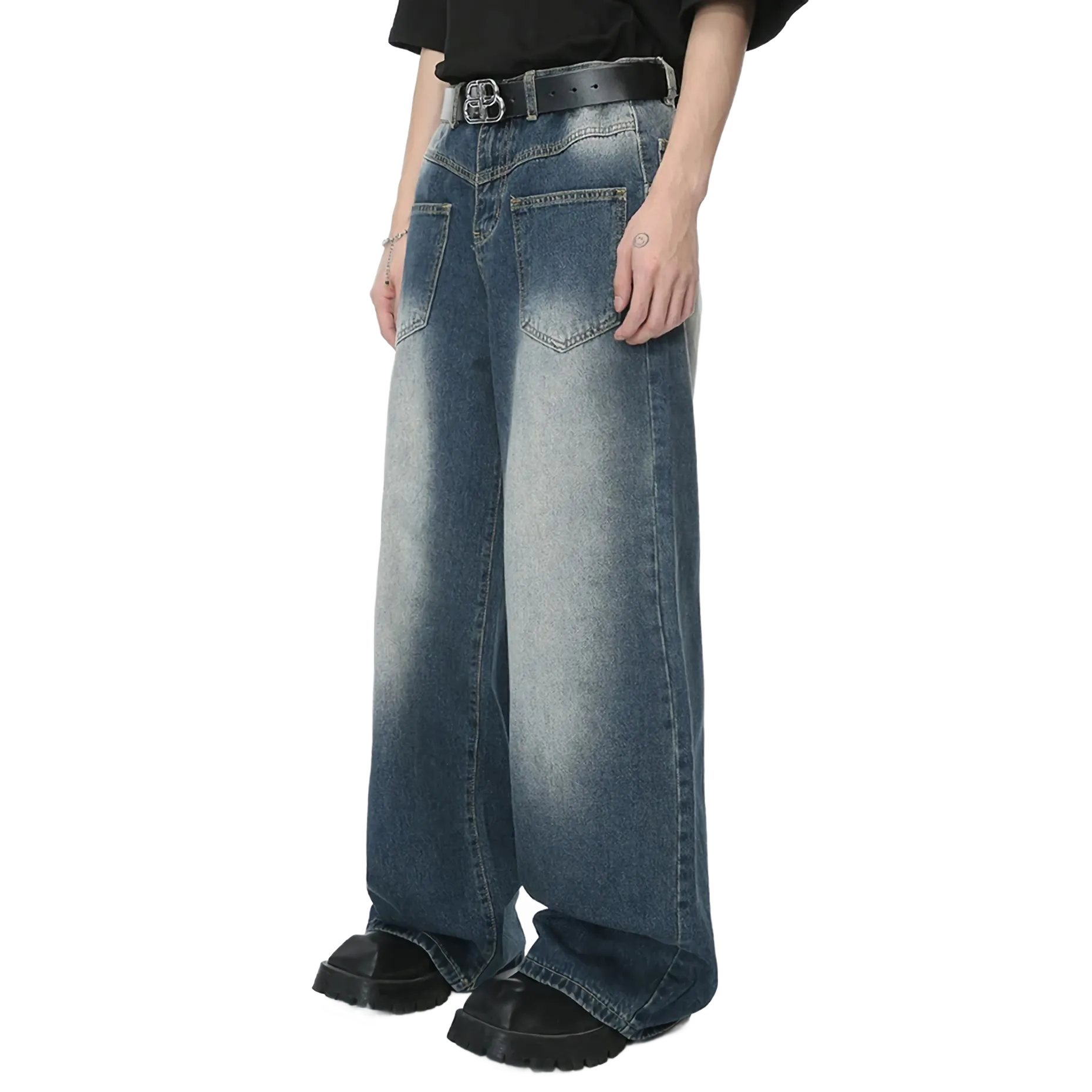 'Drift' Reverse Pocket Faded Blue Denim Jeans