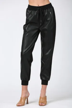 faux leather jogger pants