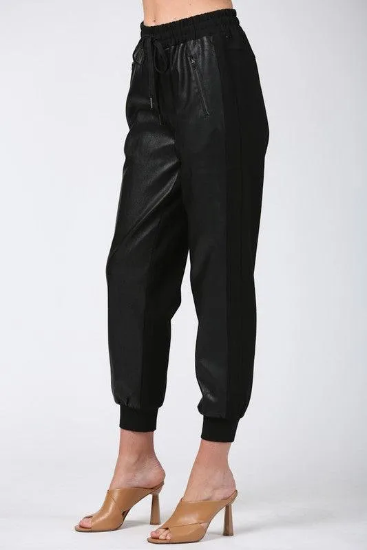 faux leather jogger pants