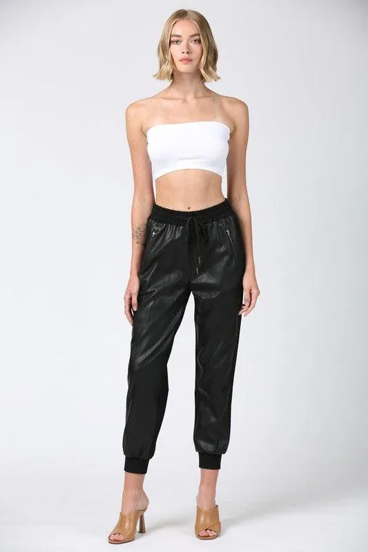 faux leather jogger pants