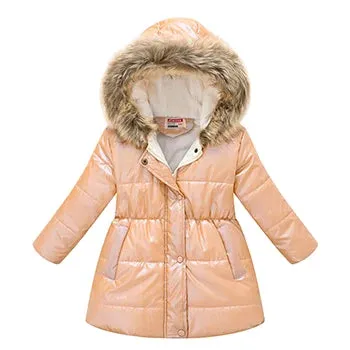 Girls Princess Waterproof Shiny Hooded Jacket
