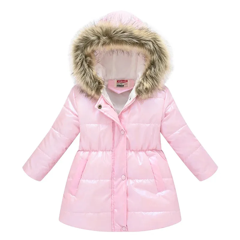 Girls Princess Waterproof Shiny Hooded Jacket