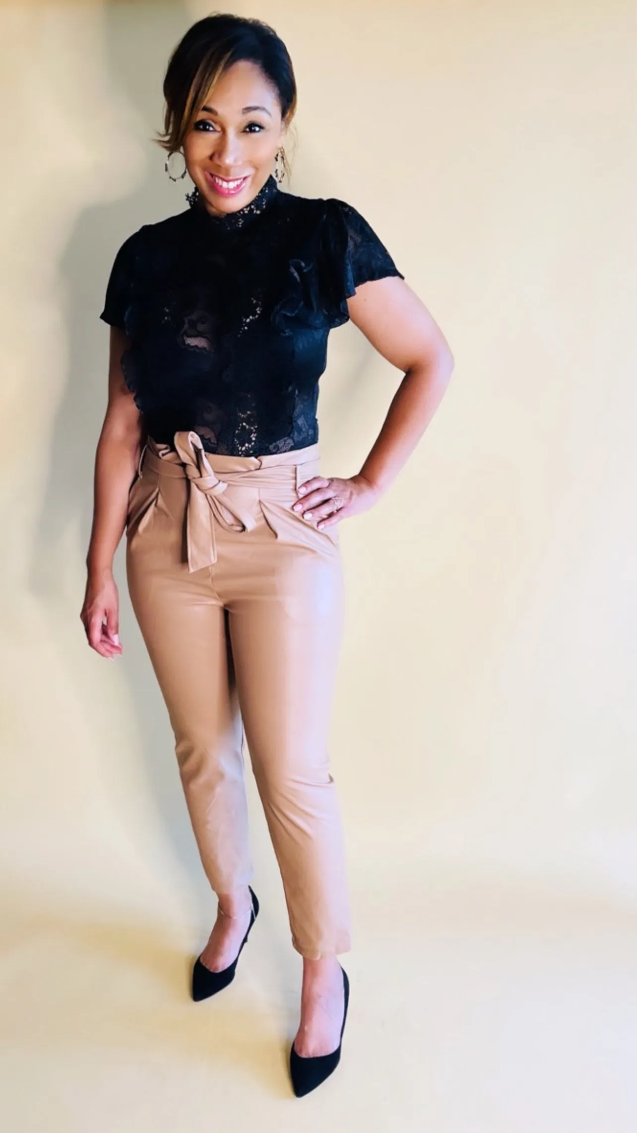 Gloria High Waist Front Tie Leather Trouser
