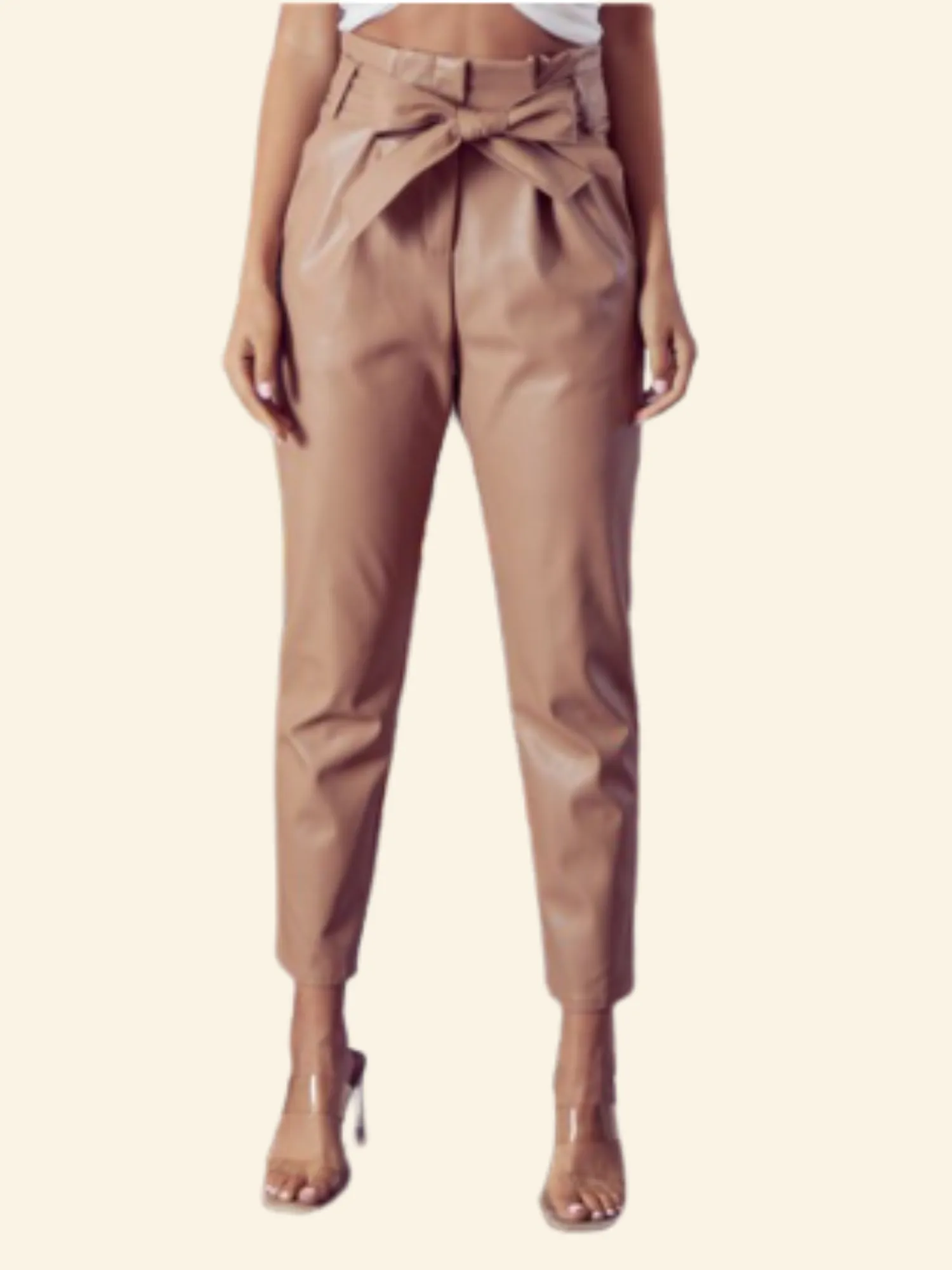 Gloria High Waist Front Tie Leather Trouser