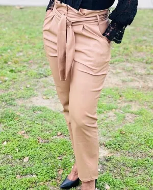 Gloria High Waist Front Tie Leather Trouser
