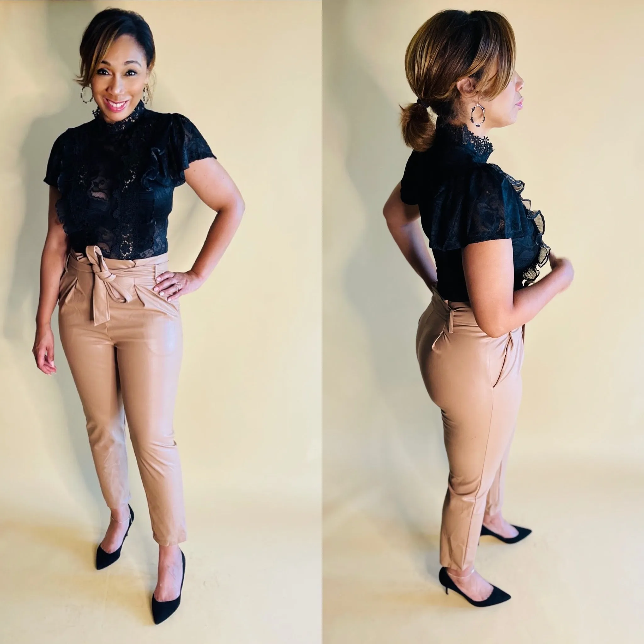Gloria High Waist Front Tie Leather Trouser