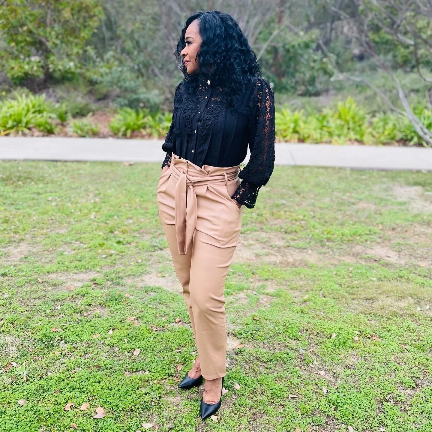 Gloria High Waist Front Tie Leather Trouser
