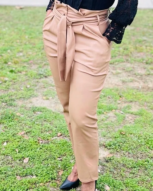Gloria High Waist Front Tie Leather Trouser