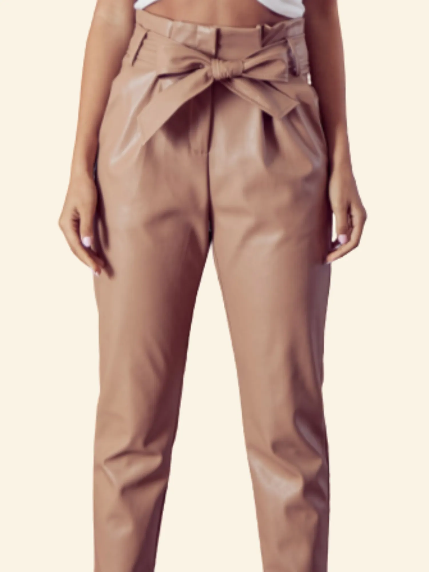Gloria High Waist Front Tie Leather Trouser