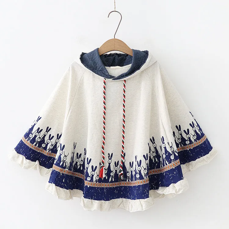 Harajuku Bunny Hooded Cloak Coat - Cute and Cozy Outerwear