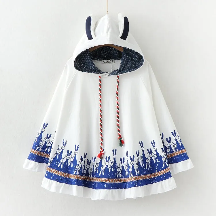 Harajuku Bunny Hooded Cloak Coat - Cute and Cozy Outerwear
