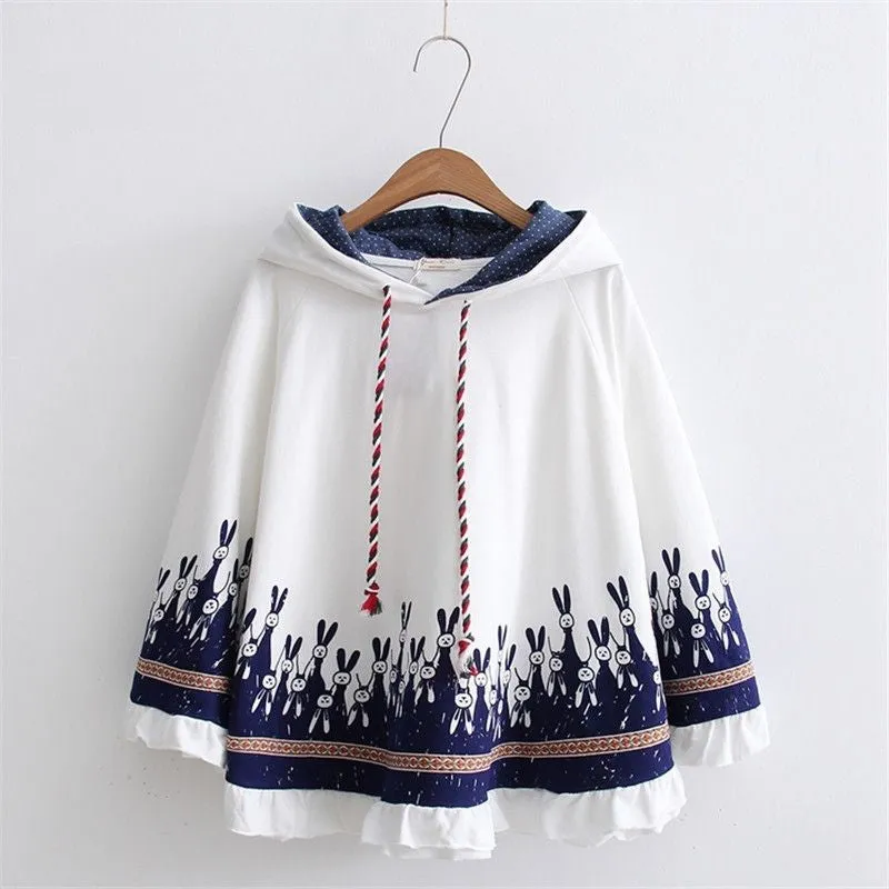 Harajuku Bunny Hooded Cloak Coat - Cute and Cozy Outerwear
