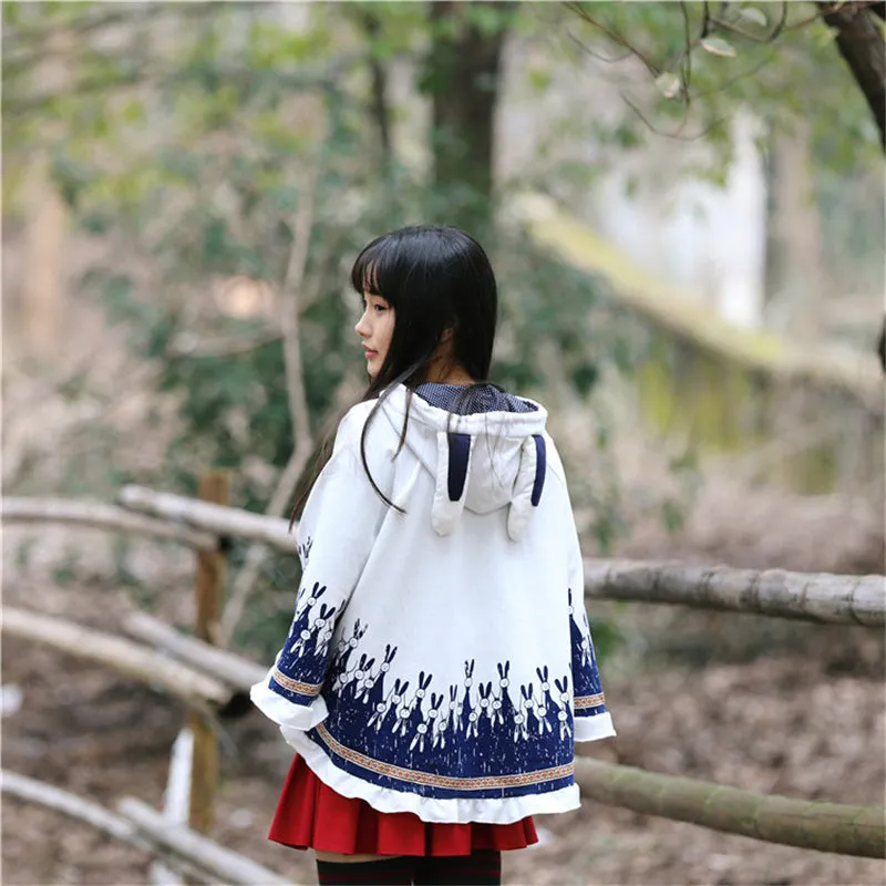 Harajuku Bunny Hooded Cloak Coat - Cute and Cozy Outerwear