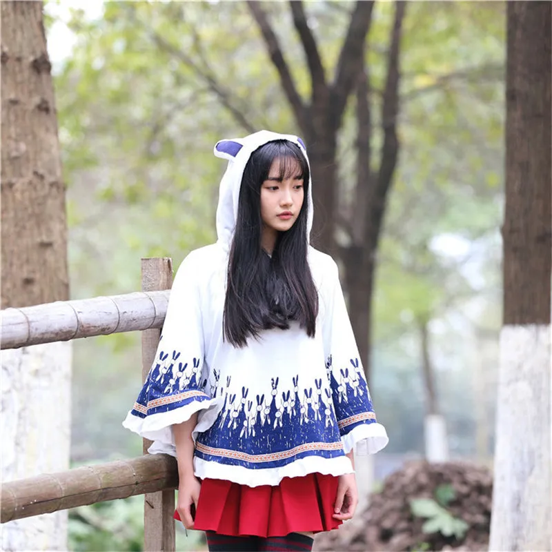 Harajuku Bunny Hooded Cloak Coat - Cute and Cozy Outerwear
