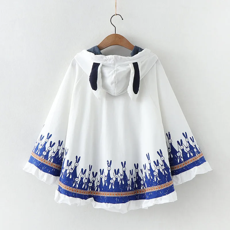 Harajuku Bunny Hooded Cloak Coat - Cute and Cozy Outerwear