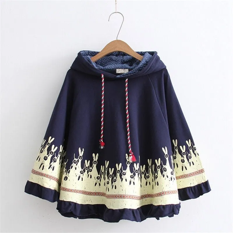 Harajuku Bunny Hooded Cloak Coat - Cute and Cozy Outerwear