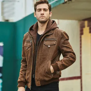 Karith Brown Suede Hooded Leather Jacket