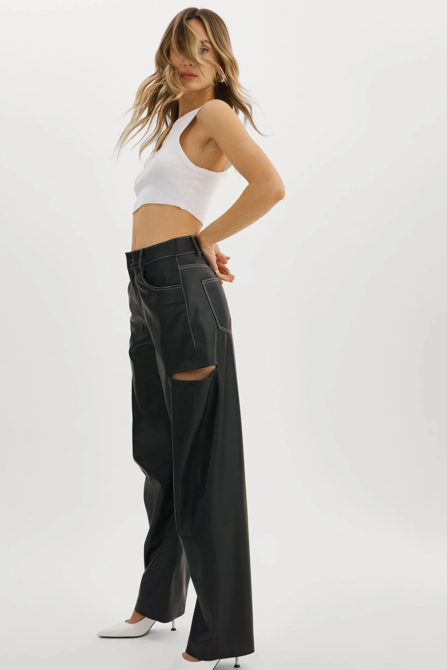 Lamarque Faleen Faux Leather Loose Pant- Black