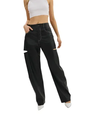 Lamarque Faleen Faux Leather Loose Pant- Black