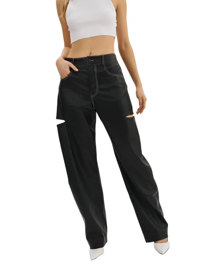 Lamarque Faleen Faux Leather Loose Pant- Black