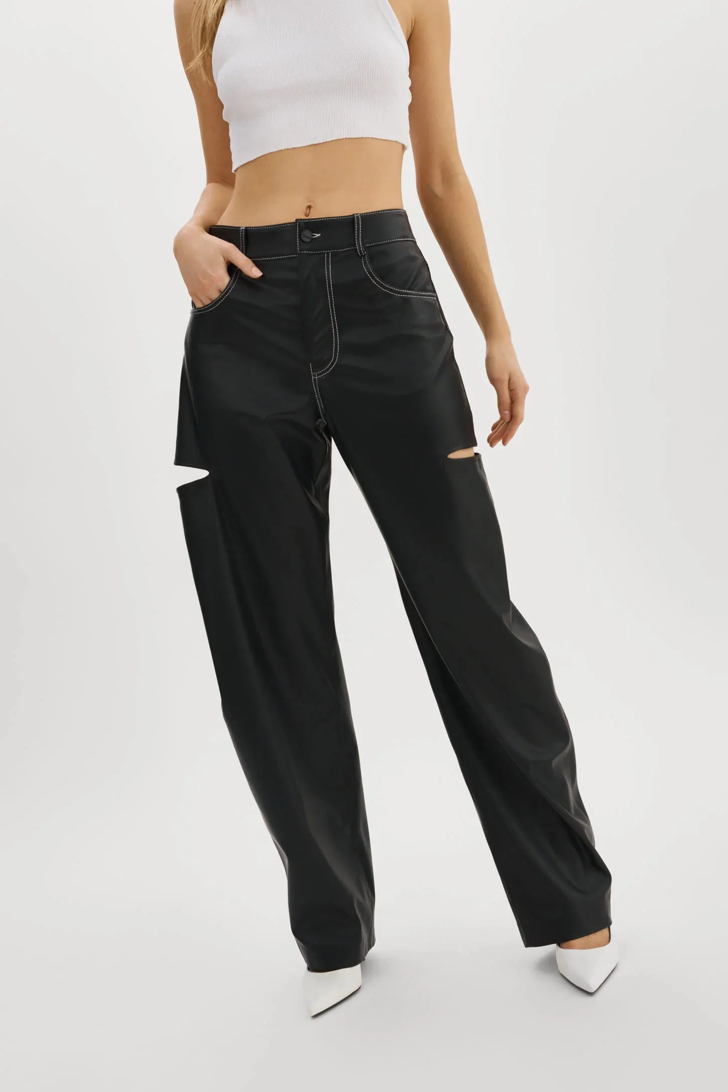 Lamarque Faleen Faux Leather Loose Pant- Black