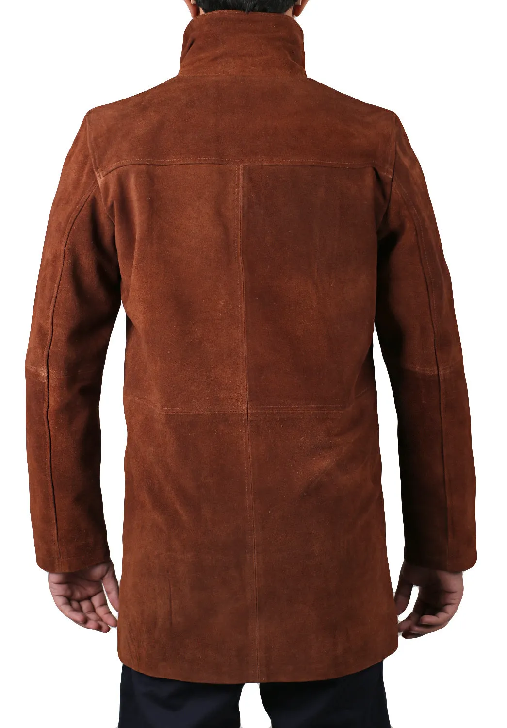 Leather Jackets Hub Men's SHERIFF WALT (ROBERT TAYLOR) COW SUEDE LEATHER COAT (Suede-Tan, Long Coat) - 1502774