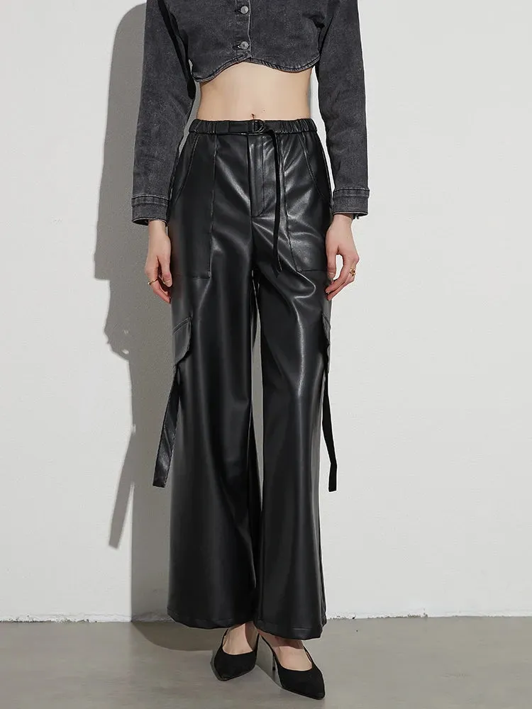 McKay Casual Faux Leather Cargo Pants