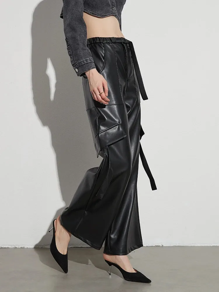 McKay Casual Faux Leather Cargo Pants