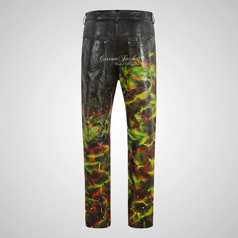 Mens 501 Hipster Waxed Leather Jeans Leather Pants Soft Leather