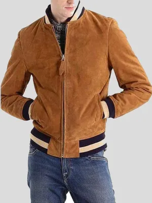 MEN’S BROWN SUEDE BOMBER JACKET