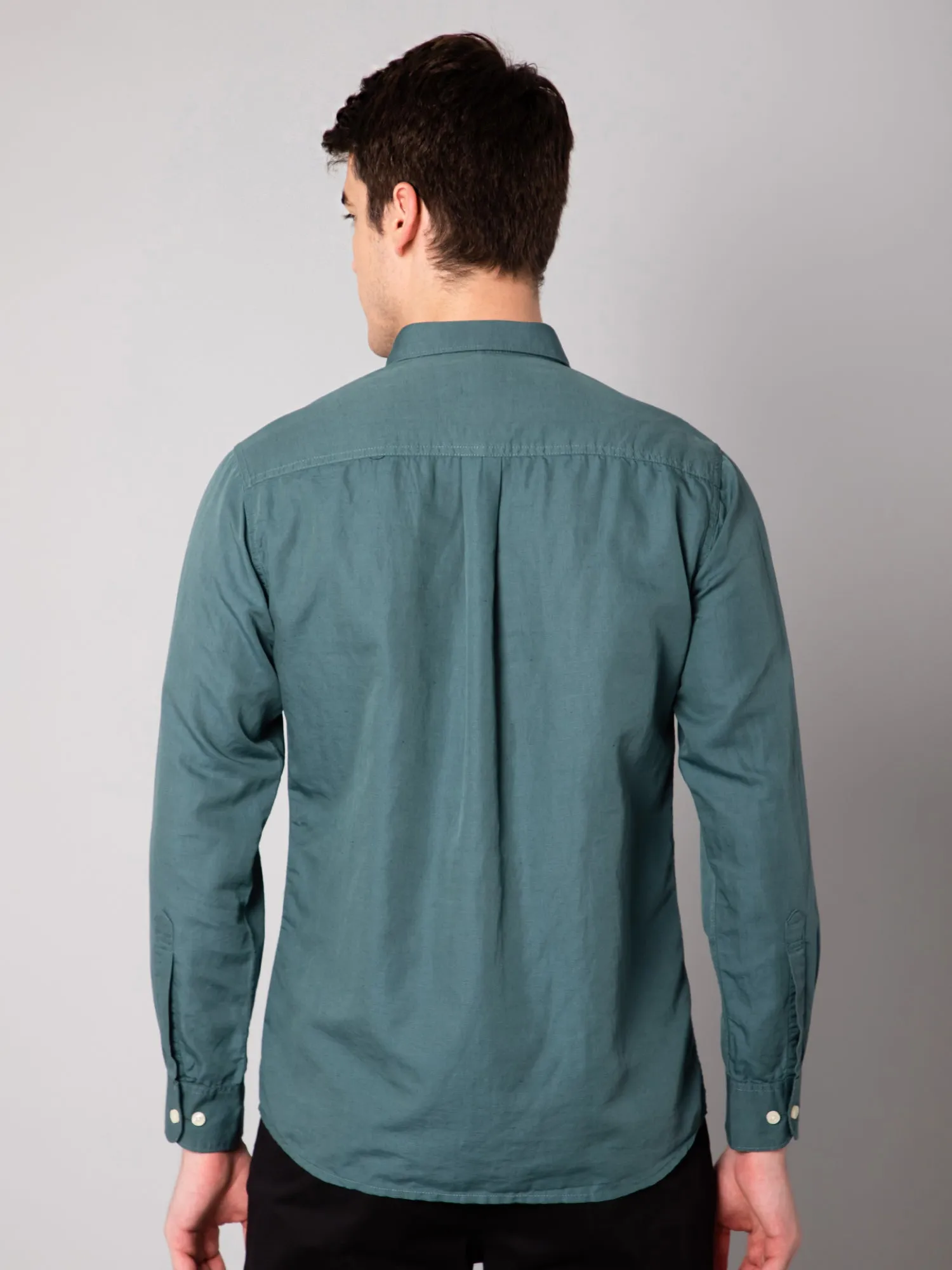 Men's Green Casual Plain Full Sleeve Shirt