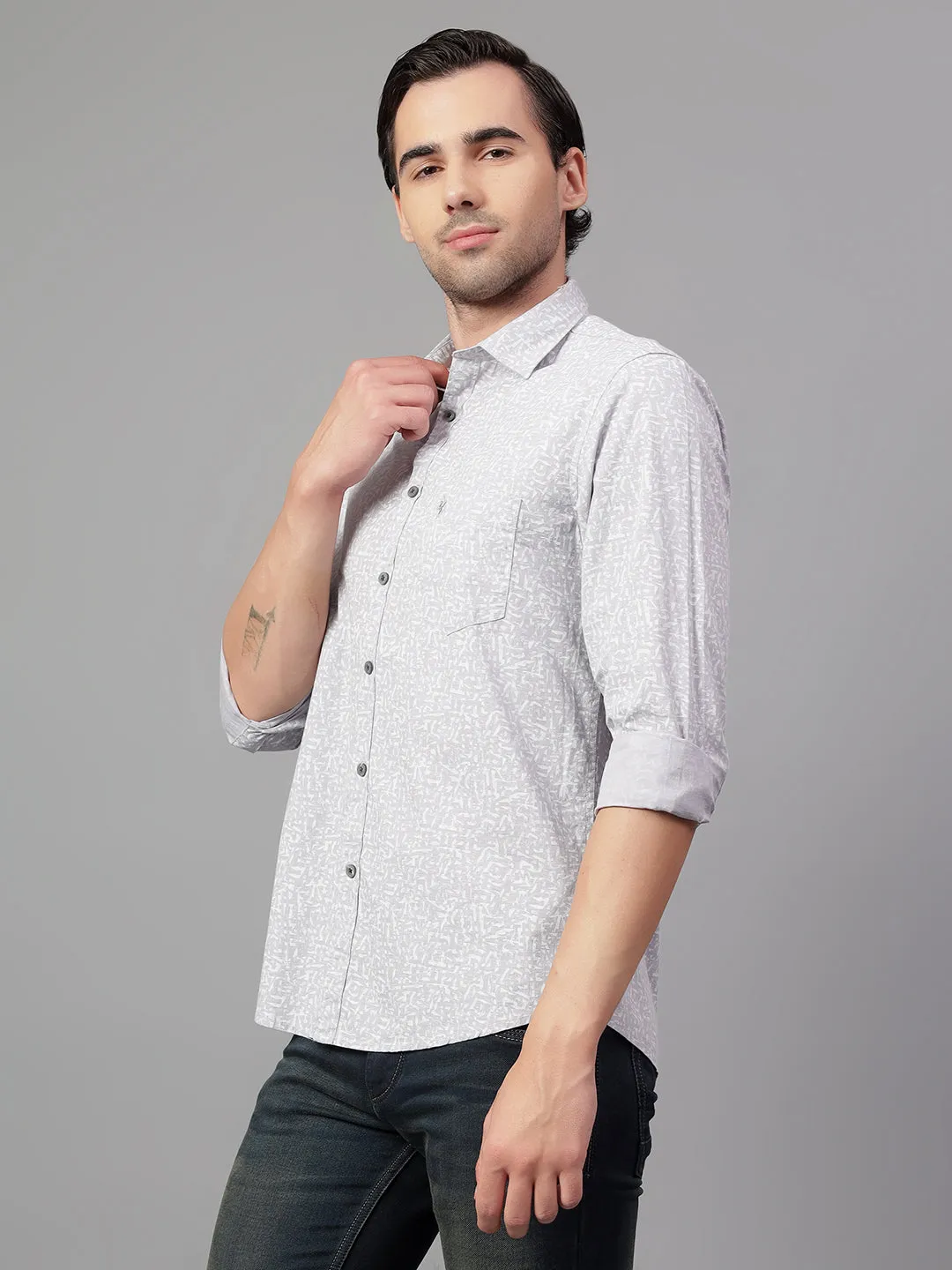 Men's Grey Printed Full Sleeve Casual Shirt