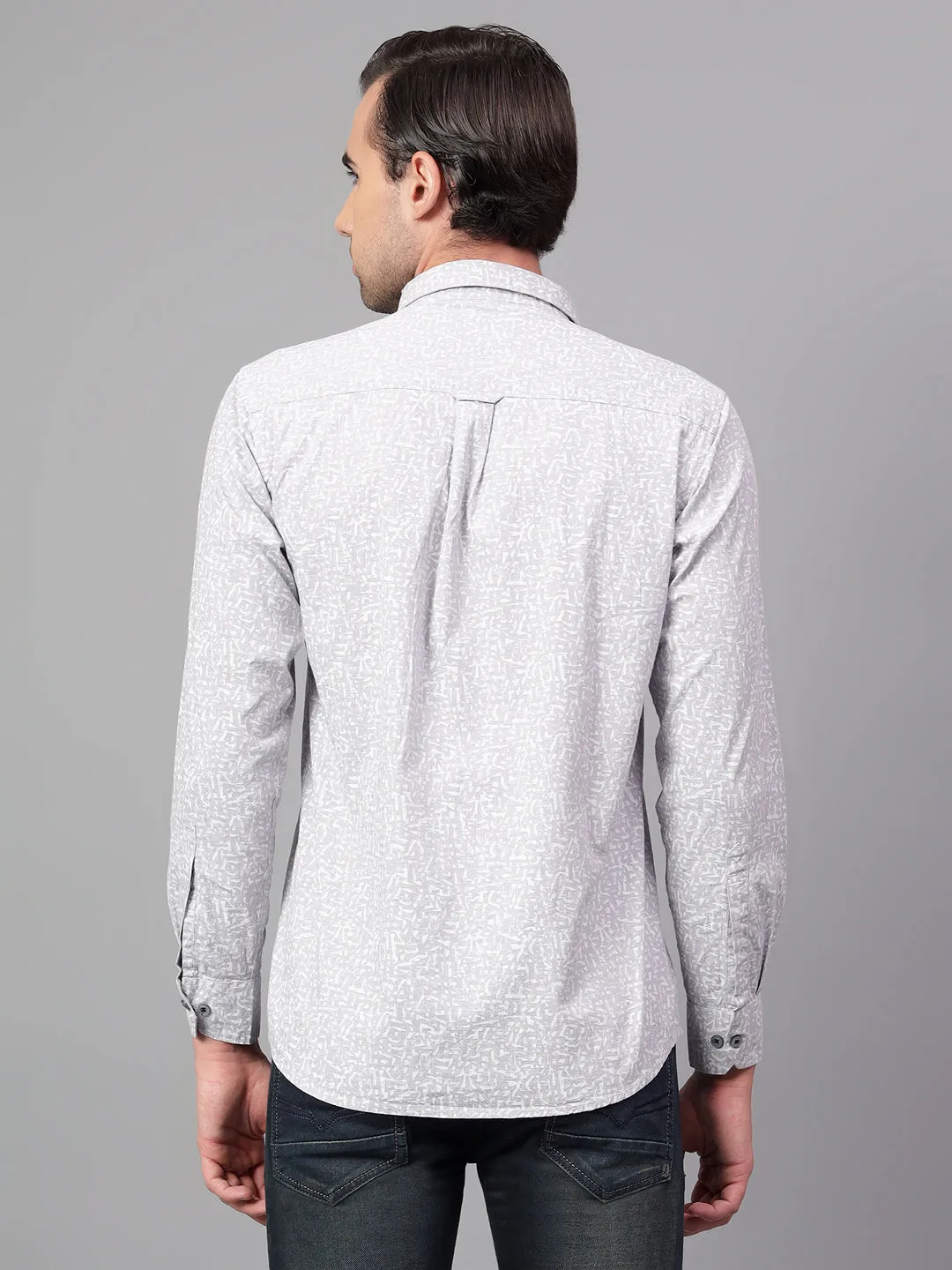 Men's Grey Printed Full Sleeve Casual Shirt