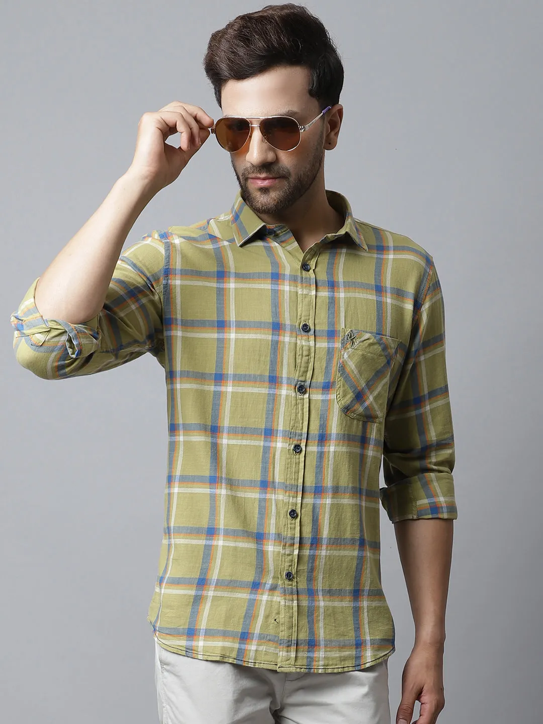 Men's Light Green Casual Big Checks Full Sleeve Shirt