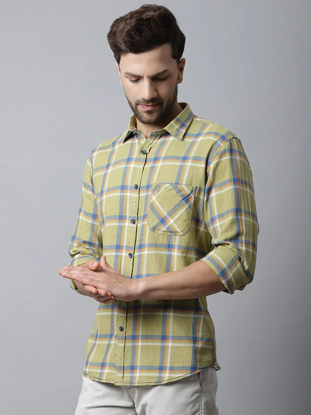 Men's Light Green Casual Big Checks Full Sleeve Shirt