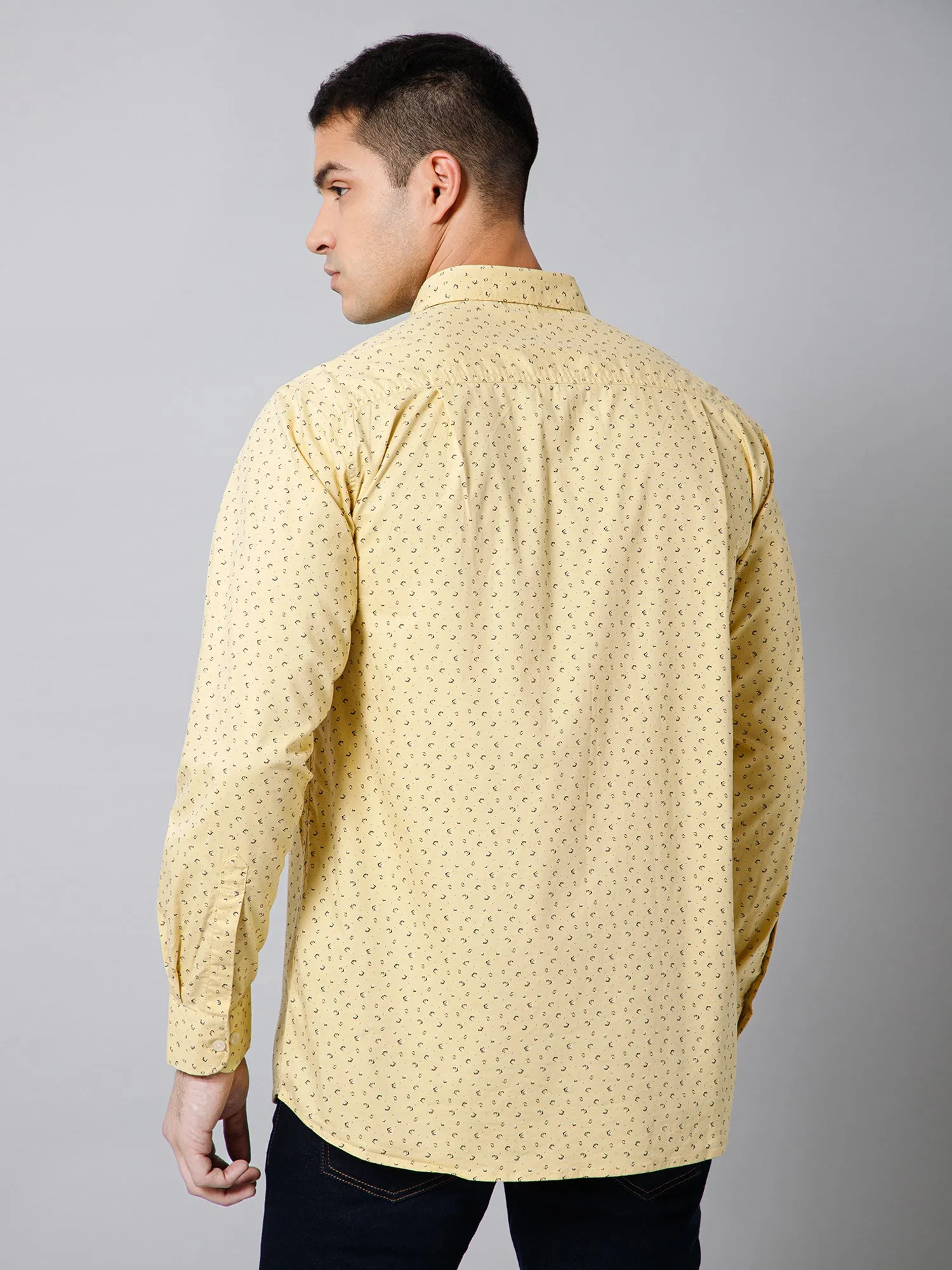 Men's Light Yellow Casual Ditsy Print Full Sleeve Shirt