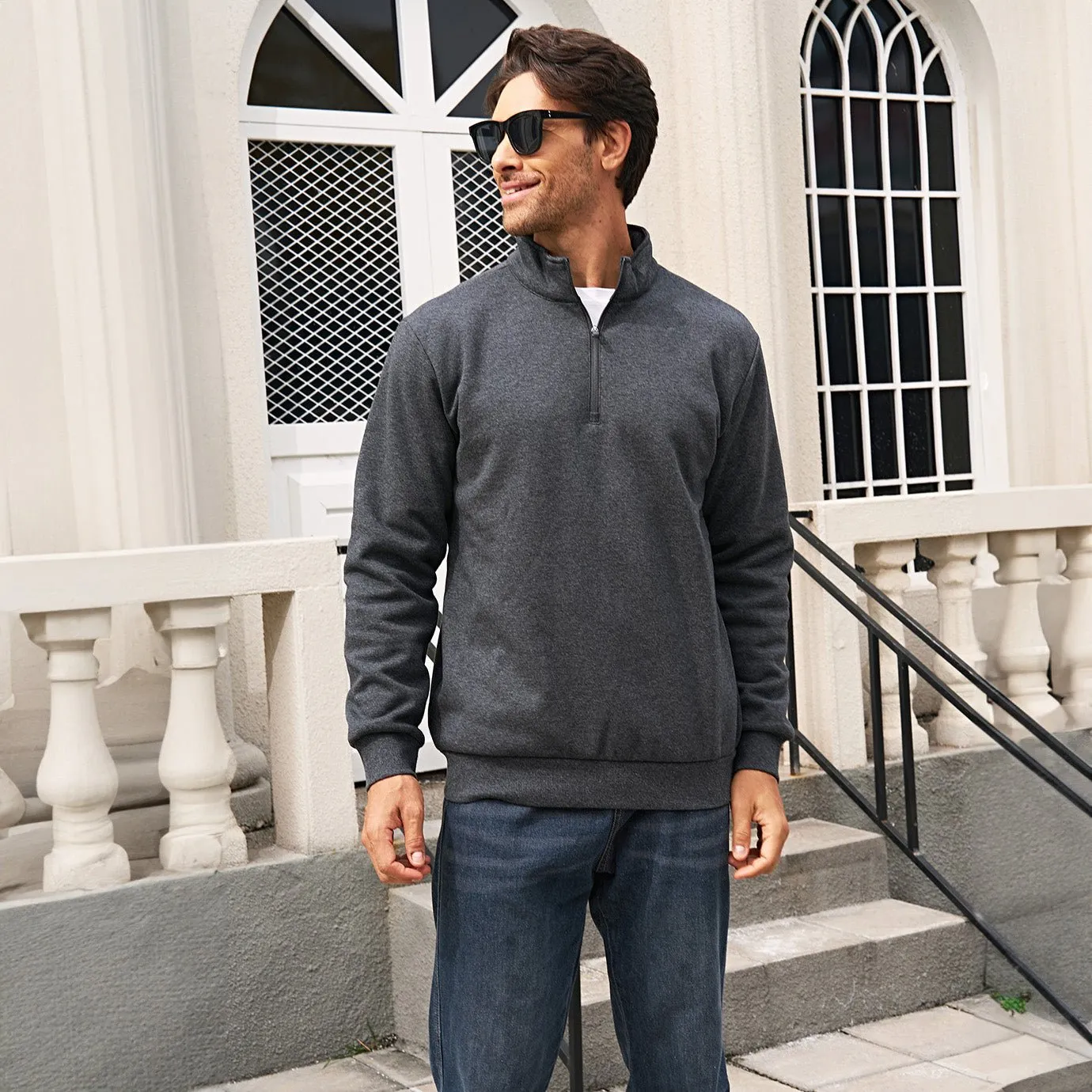Men's Sherpa Lined Quarter Zip Fleece Pullover | Heavyweight Winter Sweatshirt