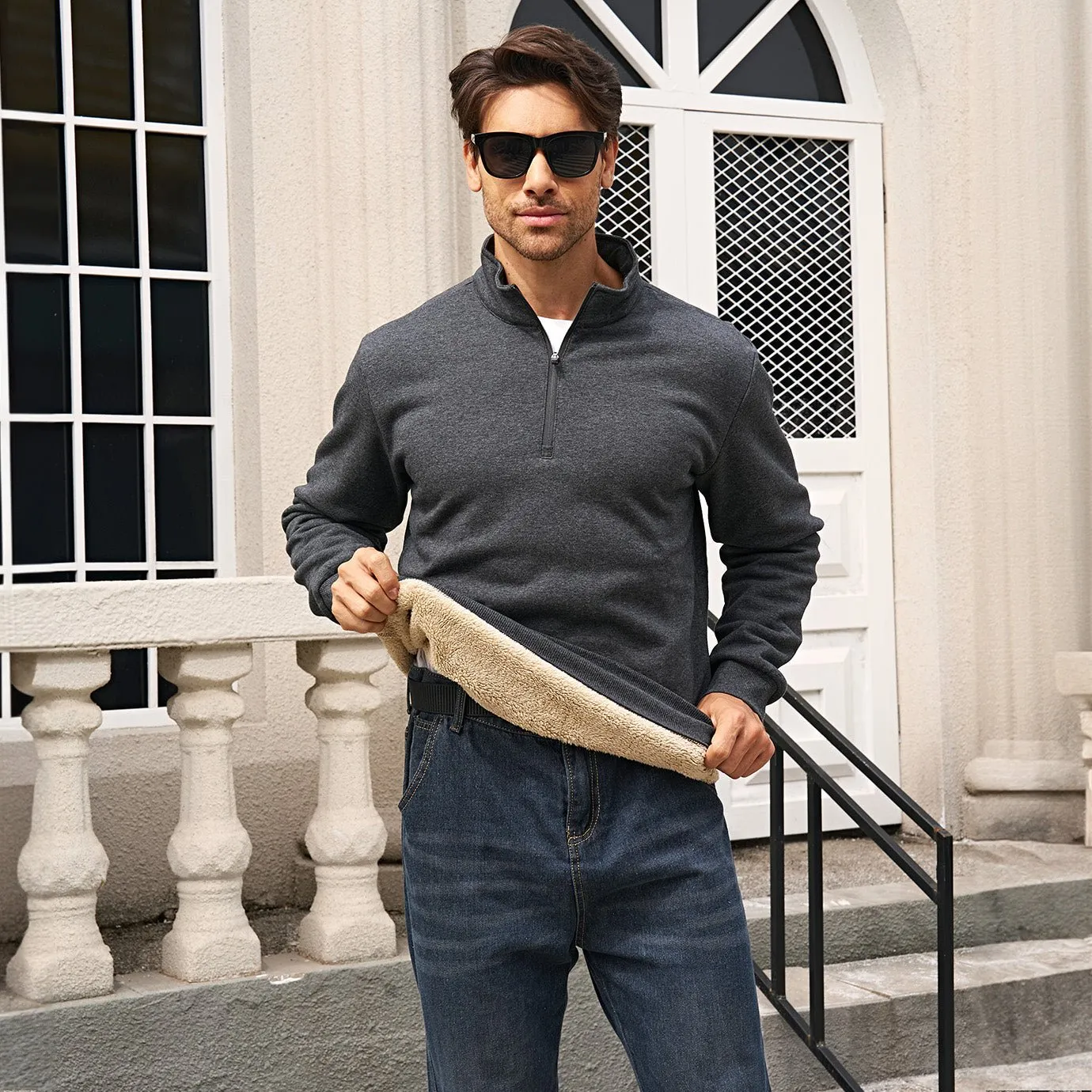 Men's Sherpa Lined Quarter Zip Fleece Pullover | Heavyweight Winter Sweatshirt