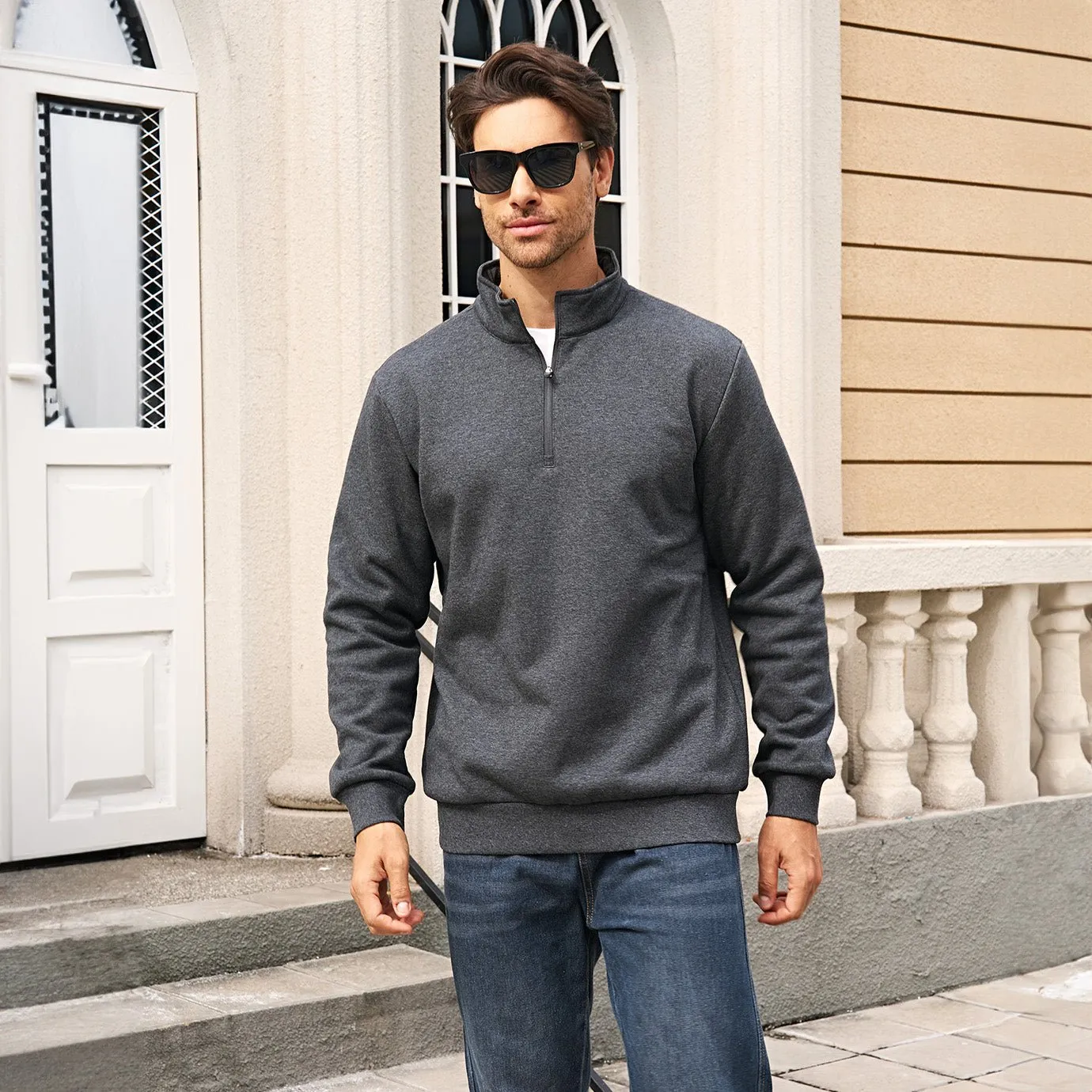 Men's Sherpa Lined Quarter Zip Fleece Pullover | Heavyweight Winter Sweatshirt
